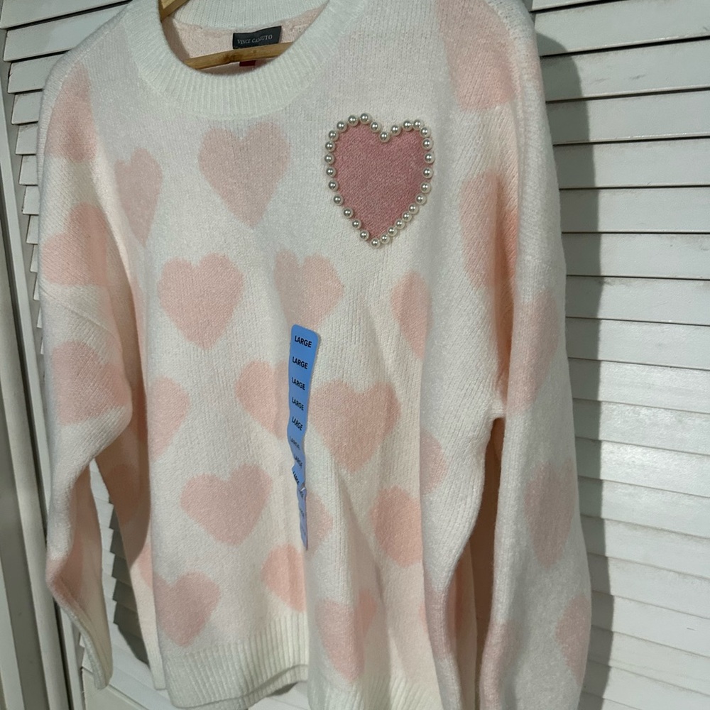 Vince Camuto Blush and Cream Heart Sweater
